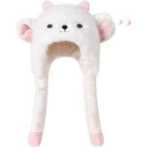 Plush Moving Ear Jumping Hat Cute Cartoon Sheep Bunny Animal Cap for Women Girls